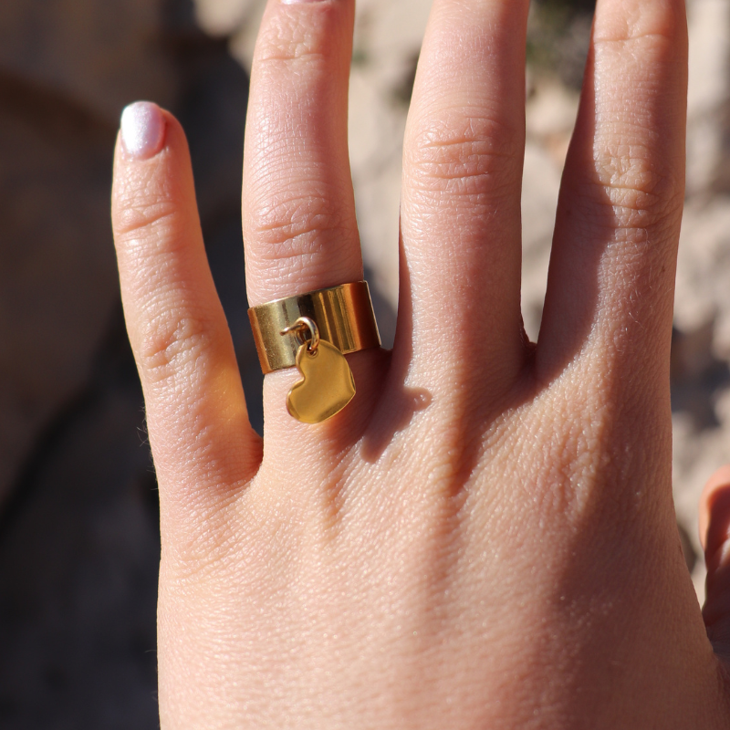 Bague Large Avec Coeur Et Perle D'eau Douce - Lisa Coeur Perlé